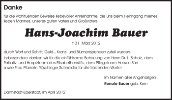 Traueranzeige von Hans-Joachim Bauer von Echo-Zeitungen (Gesamtausgabe)