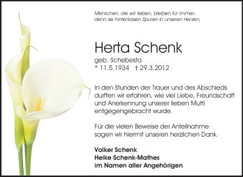 Traueranzeige von Herta Schenk von Echo-Zeitungen (Gesamtausgabe)