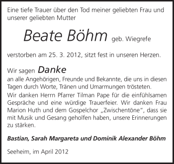Traueranzeige von Beate Böhm von Echo-Zeitungen (Gesamtausgabe)