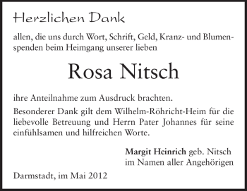 Traueranzeige von Rosa Nitsch von Echo-Zeitungen (Gesamtausgabe)