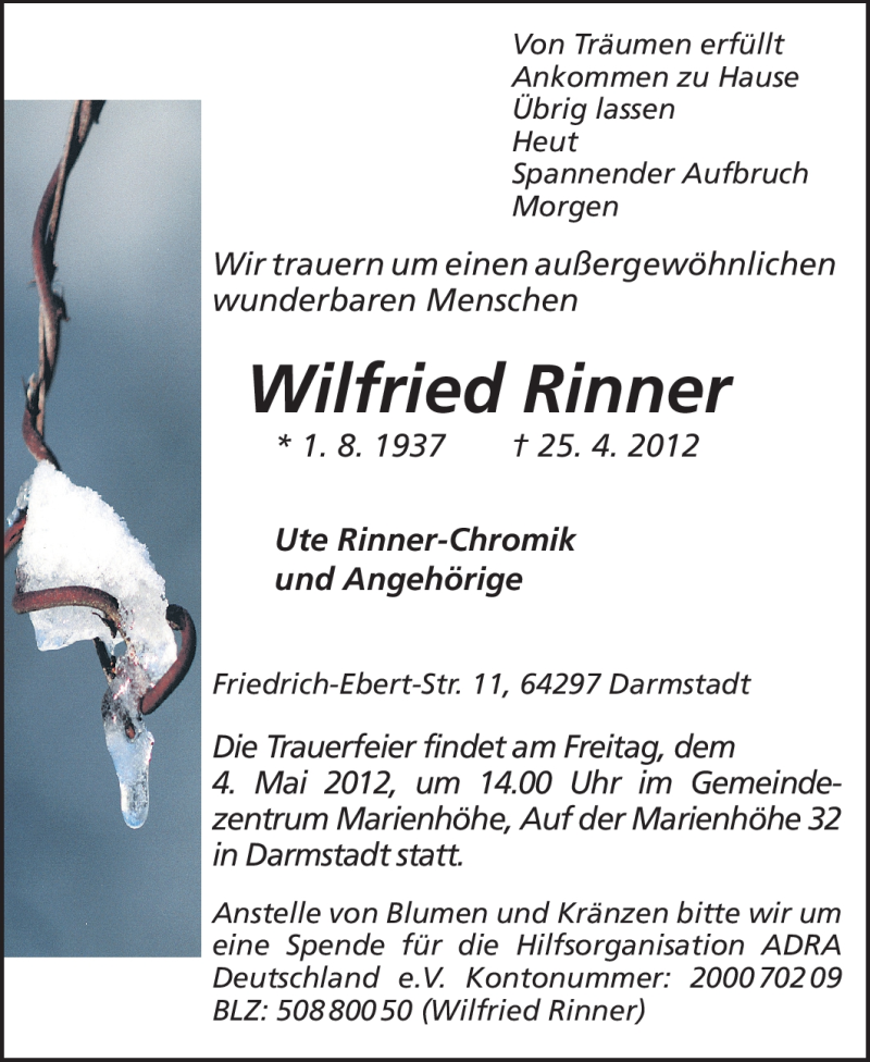  Traueranzeige für Wilfried Rinner vom 02.05.2012 aus Echo-Zeitungen (Gesamtausgabe)