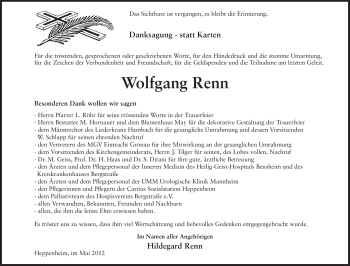 Traueranzeige von Wolfgang Renn von Starkenburger Echo