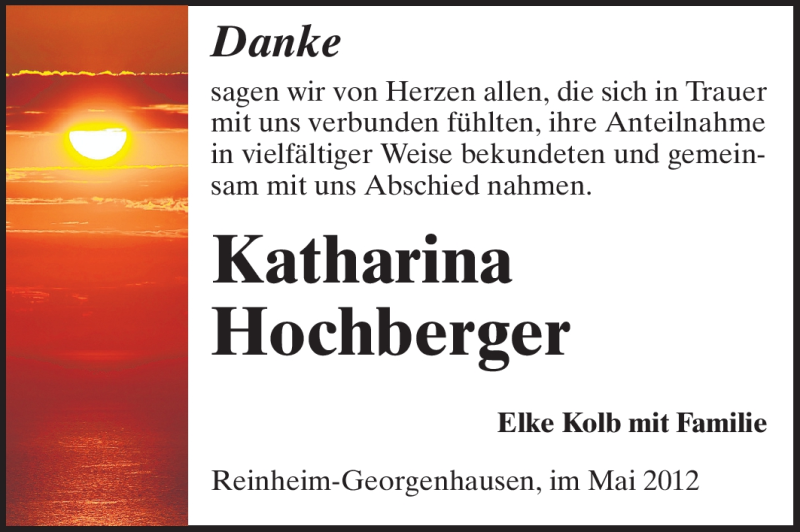  Traueranzeige für Katharina Hochberger vom 05.05.2012 aus Echo-Zeitungen (Gesamtausgabe)