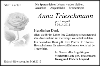 Traueranzeige von Anna Trieschmann von Odenwälder Echo
