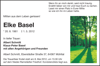 Traueranzeige von Elke Basel von Echo-Zeitungen (Gesamtausgabe)