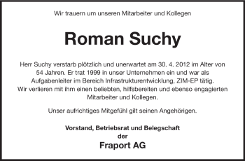 Traueranzeige von Roman Suchy von Echo-Zeitungen (Gesamtausgabe)