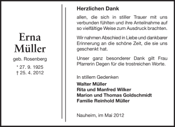 Traueranzeige von Erna Müller von Rüsselsheimer Echo, Groß-Gerauer-Echo, Ried Echo