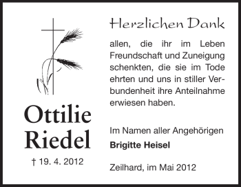 Traueranzeige von Ottilie Riedel von Echo-Zeitungen (Gesamtausgabe)