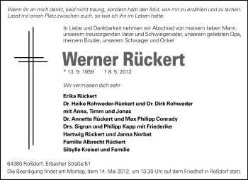 Traueranzeige von Werner Rückert von Echo-Zeitungen (Gesamtausgabe)