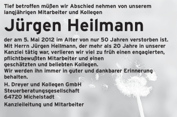 Traueranzeige von Jürgen Heilmann von Odenwälder Echo