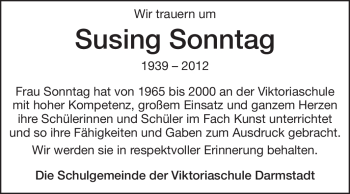 Traueranzeige von Susing Sonntag von Echo-Zeitungen (Gesamtausgabe)
