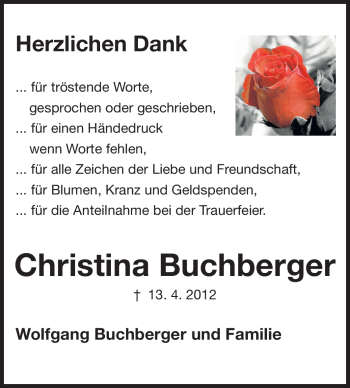 Traueranzeige von Christina Buchberger von Darmstädter Echo, Odenwälder Echo, Rüsselsheimer Echo, Groß-Gerauer-Echo, Ried Echo