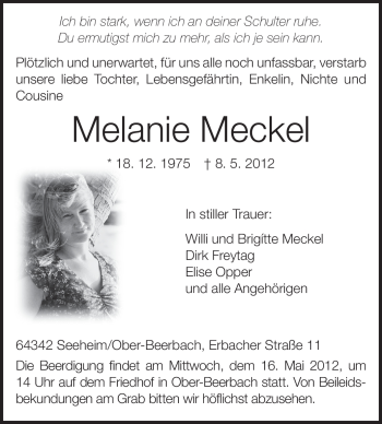 Traueranzeige von Melanie Meckel von Echo-Zeitungen (Gesamtausgabe)