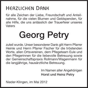 Traueranzeige von Georg Petry von Echo-Zeitungen (Gesamtausgabe)