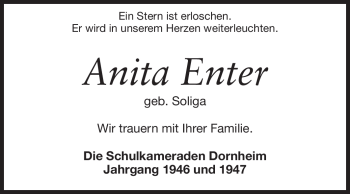 Traueranzeige von Anita Enter von Rüsselsheimer Echo, Groß-Gerauer-Echo, Ried Echo