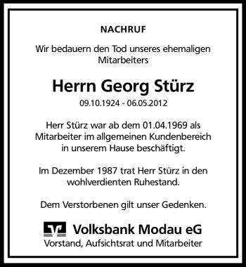 Traueranzeige von Georg Stürz von Echo-Zeitungen (Gesamtausgabe)