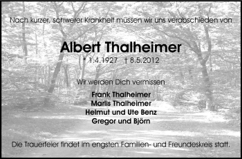 Traueranzeige von Albert Thalheimer von Echo-Zeitungen (Gesamtausgabe)