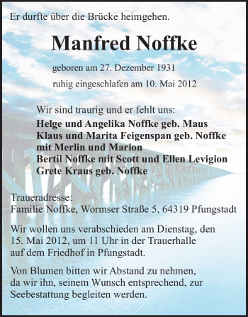 Traueranzeige von Manfred Noffke von Echo-Zeitungen (Gesamtausgabe)
