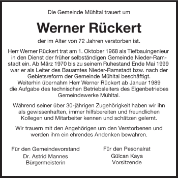 Traueranzeige von Werner Rückert von Echo-Zeitungen (Gesamtausgabe)
