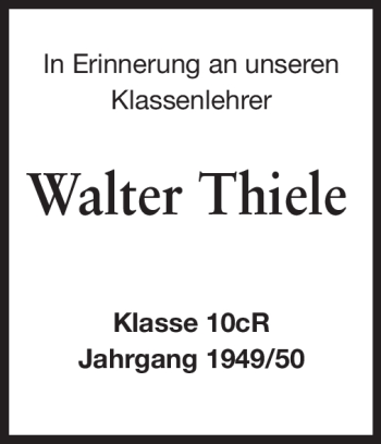 Traueranzeige von Walter Thiele von Rüsselsheimer Echo, Groß-Gerauer-Echo, Ried Echo