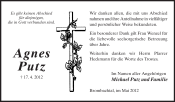 Traueranzeige von Agnes Putz von Odenwälder Echo