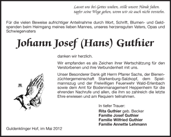 Traueranzeige von Johann Josef (Hans) Guthier von Odenwälder Echo