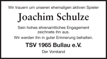 Traueranzeige von Joachim Schulze von Odenwälder Echo