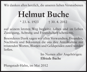 Traueranzeige von Helmut Buche von Echo-Zeitungen (Gesamtausgabe)
