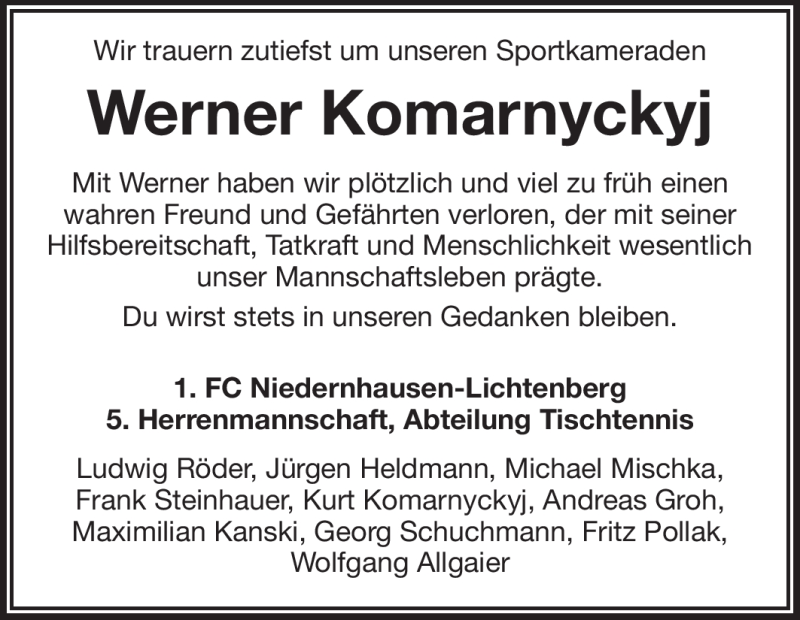  Traueranzeige für Werner Kormarnyckyj vom 16.05.2012 aus Echo-Zeitungen (Gesamtausgabe)