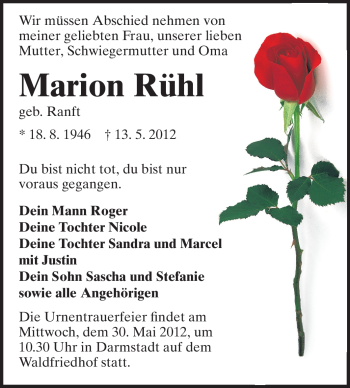 Traueranzeige von Marion Rühl von Echo-Zeitungen (Gesamtausgabe)