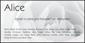 Traueranzeige von Alice Bühren von Echo-Zeitungen (Gesamtausgabe)