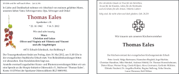 Traueranzeige von Thomas Eales von Odenwälder Echo