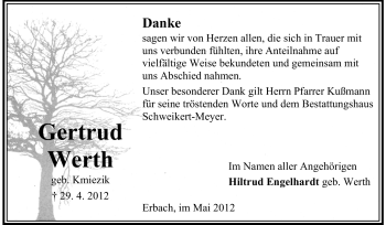 Traueranzeige von Gertrud Werth von Odenwälder Echo