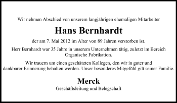 Traueranzeige von Hans Bernhardt von Echo-Zeitungen (Gesamtausgabe)