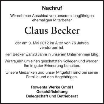 Traueranzeige von Claus Ritter von Odenwälder Echo