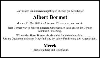 Traueranzeige von Albert Bormet von Echo-Zeitungen (Gesamtausgabe)
