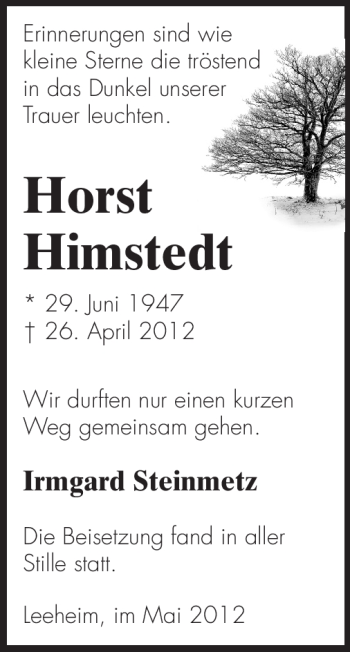 Traueranzeige von Horst Himstedt von Rüsselsheimer Echo, Groß-Gerauer-Echo, Ried Echo