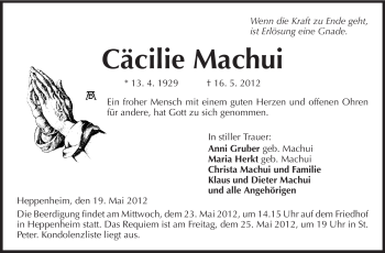 Traueranzeige von Cäcilie Machui von Starkenburger Echo