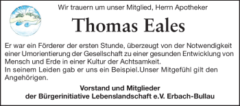 Traueranzeige von Thomas Eales von Odenwälder Echo