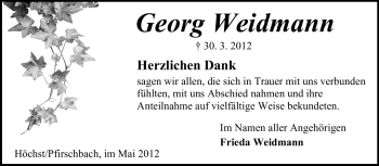 Traueranzeige von Georg Weidmann von Odenwälder Echo