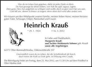 Traueranzeige von Heinrich Krauß von Echo-Zeitungen (Gesamtausgabe)