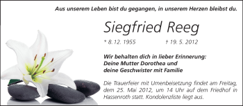 Traueranzeige von Siegfried Reeg von Echo-Zeitungen (Gesamtausgabe)