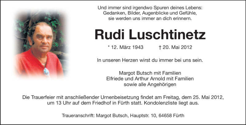  Traueranzeige für Rudi Luschtinetz vom 23.05.2012 aus Starkenburger Echo