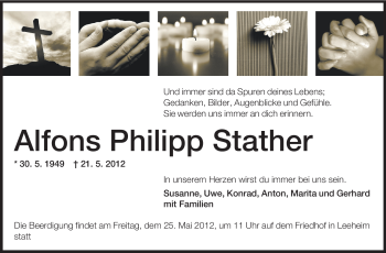Traueranzeige von Alfons Philipp Stather von Rüsselsheimer Echo, Groß-Gerauer-Echo, Ried Echo