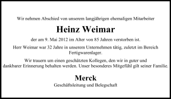 Traueranzeige von Heinz Weimar von Echo-Zeitungen (Gesamtausgabe)