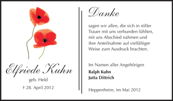 Traueranzeige von Elfriede Kuhn von Starkenburger Echo