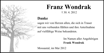 Traueranzeige von Franz Wondrak von Odenwälder Echo