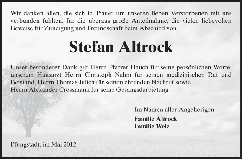  Traueranzeige für Stefan Altrock vom 26.05.2012 aus Echo-Zeitungen (Gesamtausgabe)