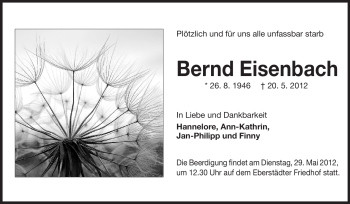 Traueranzeige von Bernd Eisenbach von Echo-Zeitungen (Gesamtausgabe)