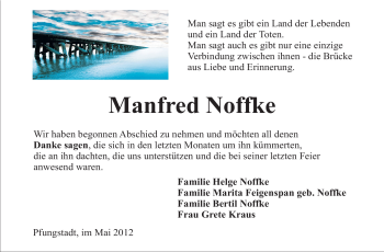 Traueranzeige von Manfred Noffke von Echo-Zeitungen (Gesamtausgabe)